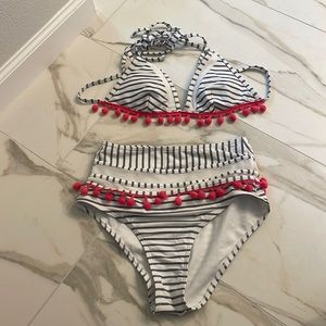 Stripped high waisted bikini set